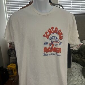 Ichiraku Ramen Graphic Tee in White with Orange & Blue Print